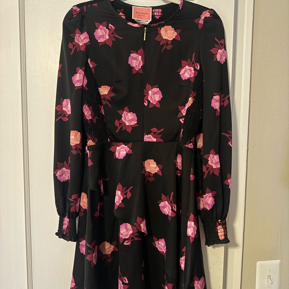 Kate Spade Black Dress with Pink Floral Accents